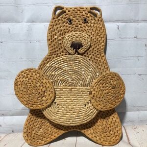 Vintage Rattan Teddy Bear Kitchen Wall Decor Hot Plates Cottagecore Boho Retro